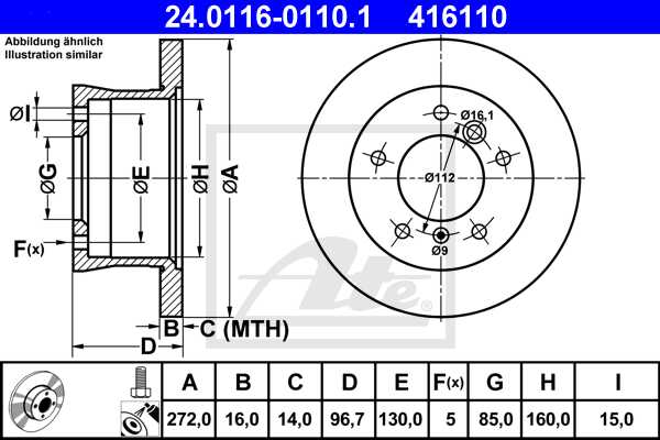 ATE disk ploča MERCEDES BENZ 24.0116-0110.1 sprinter 208d,210d 95 ->, d272/16