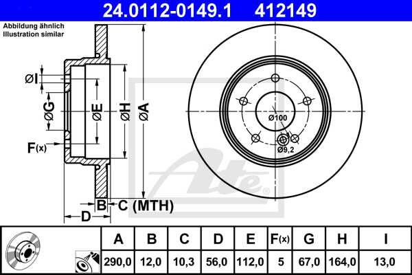 ATE disk ploča MERCEDES BENZ 24.0112-0149.1 zadnja, mb e290td w210 98 ->, d290/10