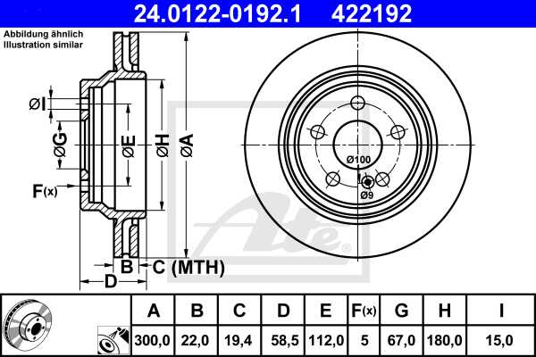 ATE disk ploča MERCEDES BENZ 24.0122-0192.1 zadnja, mb s400cdi 00 ->, d300/22