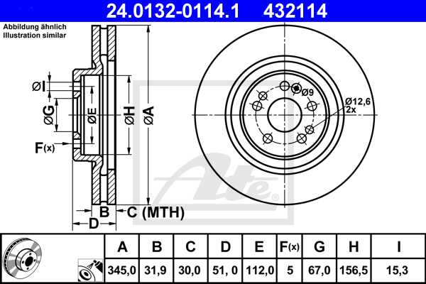 ATE disk ploča MERCEDES BENZ 24.0132-0114.1 prednja, ml 270cdi w163 01 ->, d345/32