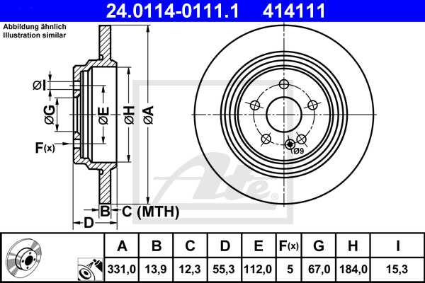 ATE disk ploča MERCEDES BENZ 24.0114-0111.1 zadnja, ml 270cdi w163 99 ->, d331/14