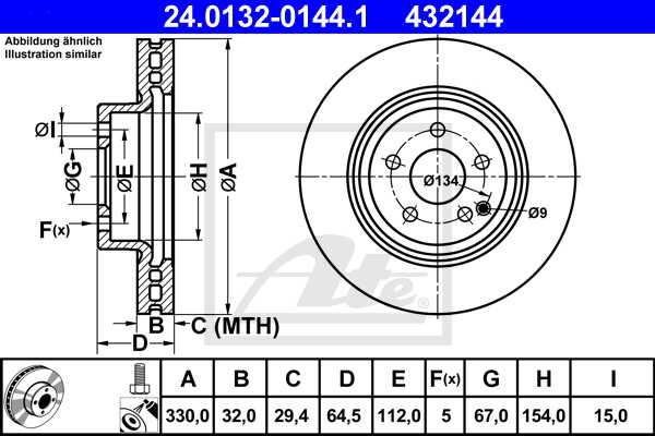 ATE disk ploča MERCEDES BENZ 24.0132-0144.1 prednja, mb e400cdi w211 03 ->, d330/32