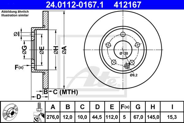 ATE disk ploča MERCEDES BENZ 24.0112-0167.1 prednja, mb a-160cdi w169 04 ->, d276/12