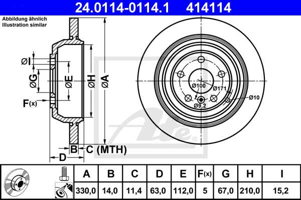ATE disk ploča MERCEDES BENZ 24.0114-0114.1 zadnja, ml 280-350 4matic w164 05 ->, d330/14