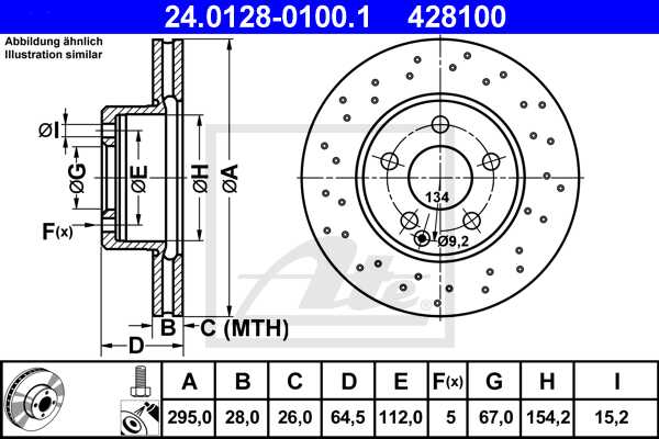 ATE disk ploča MERCEDES BENZ 24.0128-0100.1 prednja, mb c200 cdi w204 07 ->, d295/28