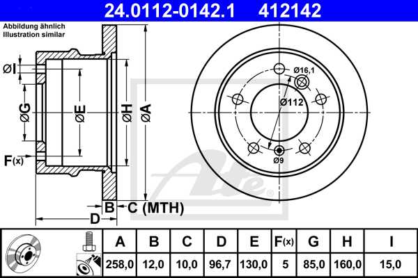 ATE disk ploča MERCEDES BENZ 24.0112-0142.1 zadnja, lt 2.8tdi,sprinter 208cdi 00 ->, d258/12