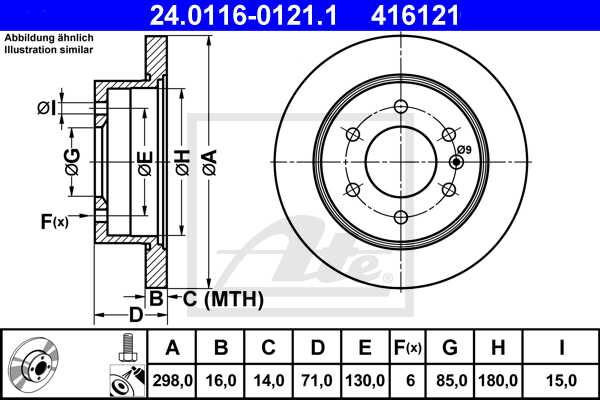 ATE disk ploča MERCEDES BENZ 24.0116-0121.1 zadnja, vw,sprinter 211cdi 06 ->, d298/16