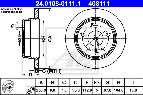 ATE disk ploča MERCEDES BENZ 24.0108-0111.1 zadnja, mb a-160 97 ->, d258/8