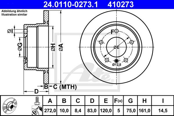 ATE disk ploča BMW 24.0110-0273.1 zadnja, bmw z-3 1.8 ->98 d272/10