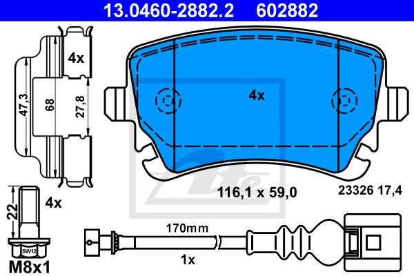 ATE disk pločice VW 13.0460-2882.2 zadnje, t-5 1.9tdi 03 ->