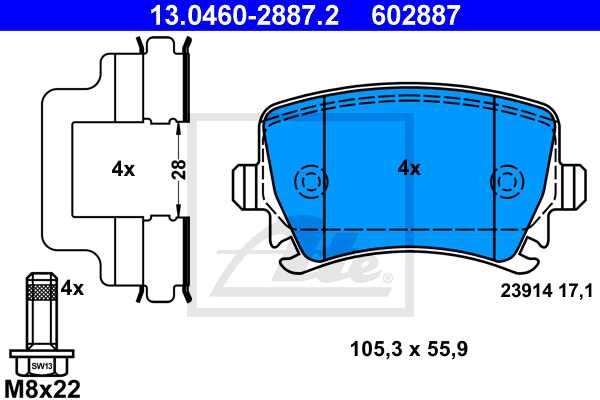 ATE disk pločice VW 13.0460-2887.2 zadnje, a-4 2.5tdi ->04 bez el.ruč