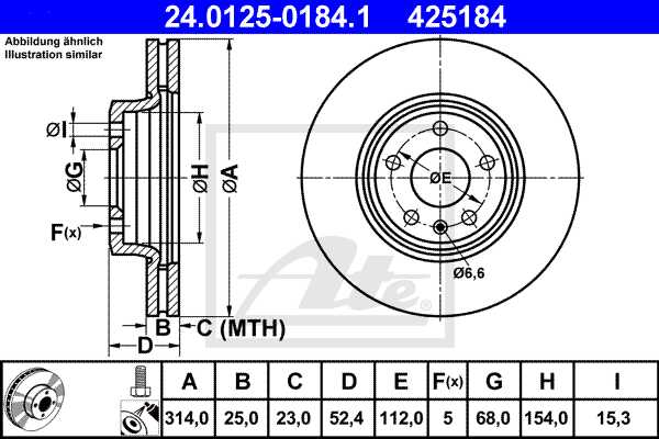 ATE disk ploča VW 24.0125-0184.1 prednja, a-4 1.8,2.0tfsi 07 ->, d314/25