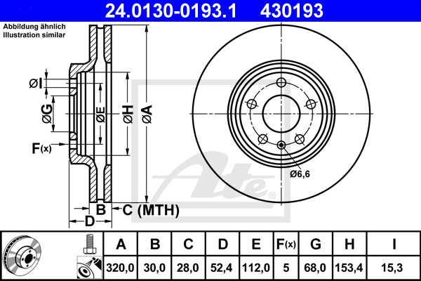 ATE disk ploča VW 24.0130-0193.1 prednja, a-4 1.8,2.0fsi 07 ->, d320/30