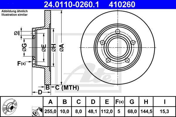 ATE disk ploča VW 24.0110-0260.1 zadnja, a-6 q 97 ->, d255/10
