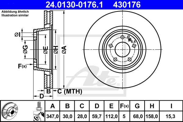 ATE disk ploča VW 24.0130-0176.1 prednja, a-6 2.0fsi 05 ->, d347/30