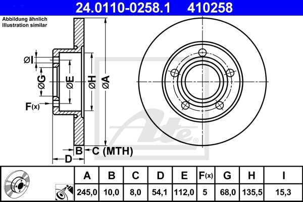 ATE disk ploča VW 24.0110-0258.1 zadnja, a-6 2.4q 97 ->, d245/10
