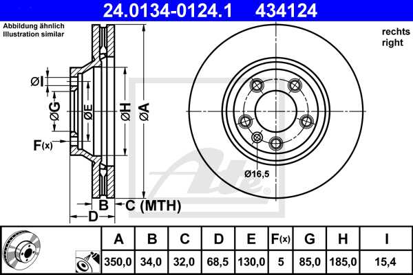 ATE disk ploča VW 24.0134-0124.1 prednja desna, q-7 3.6fsi 06 ->, d350/34