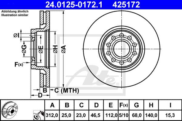 ATE disk ploča VW 24.0125-0172.1 prednja, a-4 2.5tdi ->02 d312/25