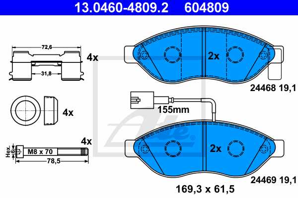 ATE disk pločice FIAT 13.0460-4809.2 ducato 100,120,160 2.2d,2.3d multijet 06 -> 17q