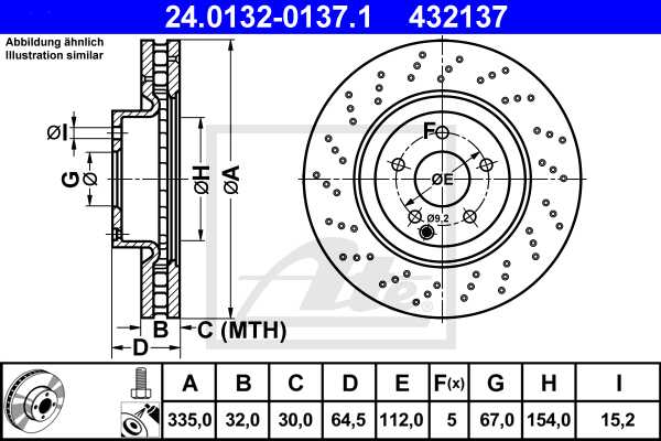 ATE disk ploča MERCEDES BENZ 24.0132-0137.1 prednja, mb s320cdi w221 05 ->, d335/32