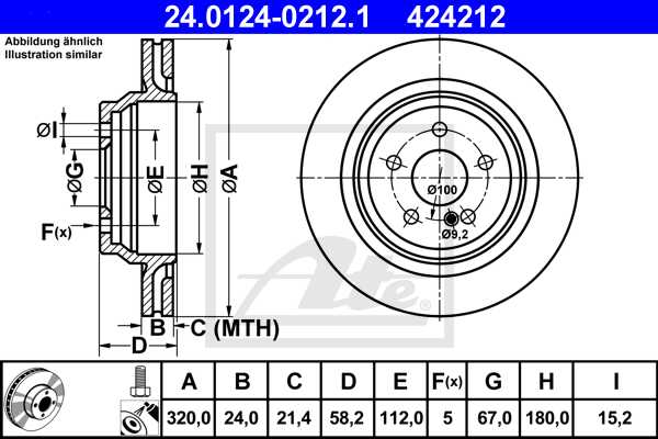 ATE disk ploča MERCEDES BENZ 24.0124-0212.1 zadnja, mb s420cdi w221 05 ->, d320/24