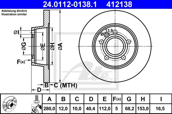 ATE disk ploča VW 24.0112-0138.1 zadnja, t-4 2.4d ->03 d280/12