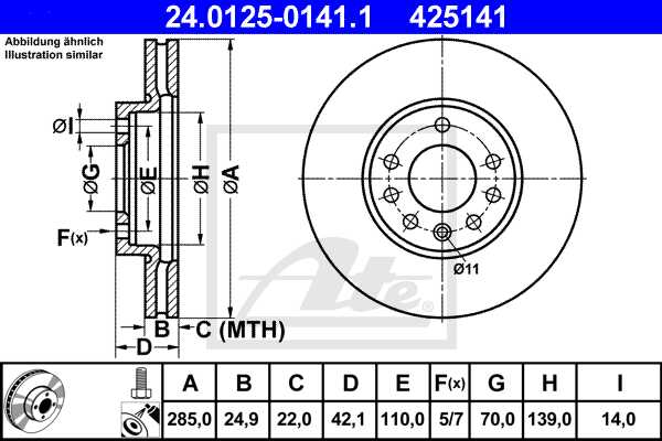ATE disk ploča FIAT 24.0125-0141.1 prednja, croma,vectra 1.8 02 ->, d285/25
