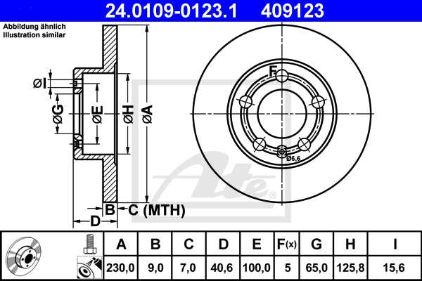 ATE disk ploča VW 24.0109-0123.1 zadnja, a-3 1.4tdi 96 ->, d232/9