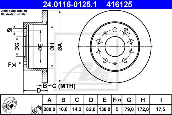 ATE disk ploča FIAT 24.0116-0125.1 zadnja, ducato 2.2d multijet 06 ->, d280/16