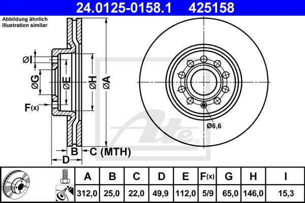 ATE disk ploča VW 24.0125-0158.1 prednja, golf vii,passat 2.0 tdi 13->, d312/25