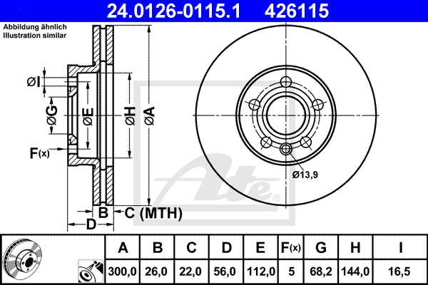 ATE disk ploča SEAT 24.0126-0115.1 prednja, alhambra 2.0i 96 ->, d300/26
