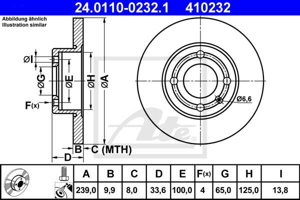 ATE disk ploča VW 24.0110-0232.1 prednja, polo 94 ->, d239/10