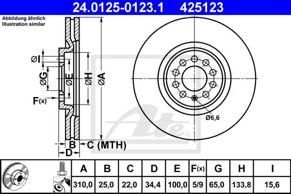ATE disk ploča VW 24.0125-0123.1 prednja, bora 1.9tdi 00 ->, d312/25