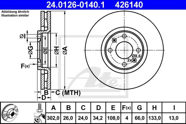 ATE disk ploča CITROEN 24.0126-0140.1 prednja, c-4 2.0hdi 04 ->, d302/26