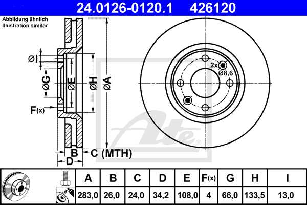 ATE disk ploča PEUGEOT 24.0126-0120.1 prednja, xsara,p-307 1.6,2.0 hdi 00 ->, d283/27