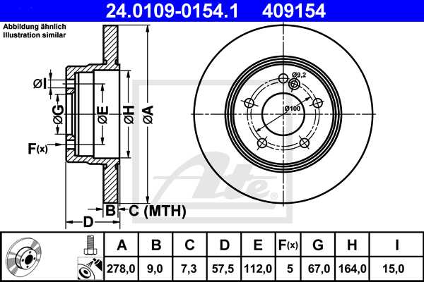 ATE disk ploča MERCEDES BENZ 24.0109-0154.1 zadnja, mb c200cdi w204 07 ->, d278/9