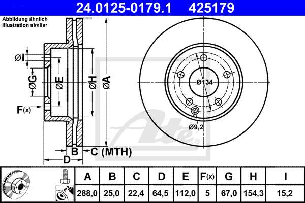 ATE disk ploča MERCEDES BENZ 24.0125-0179.1 prednja, mb c200cdi w204 07 ->, d288/25
