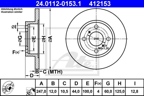 ATE disk ploča OPEL 24.0112-0153.1 prednja, agila 1.0,1.2 00 ->, d247/12