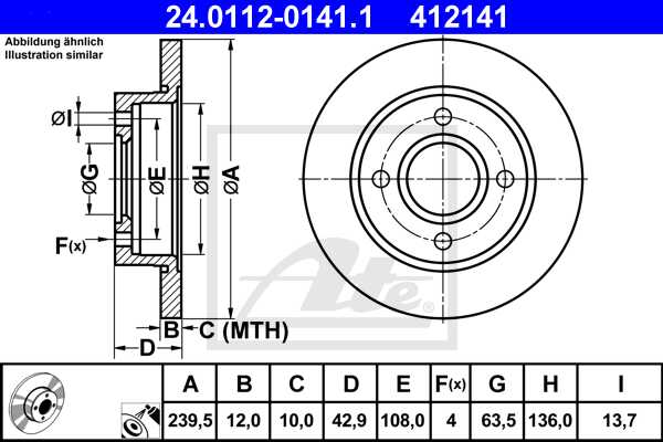 ATE disk ploča FORD 24.0112-0141.1 prednja, ka 1.0 ->08 d240/12 bez abs