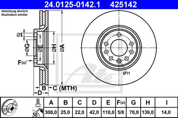 ATE disk ploča OPEL 24.0125-0142.1 prednja, astra 1.9cdti 04 ->, d308/25