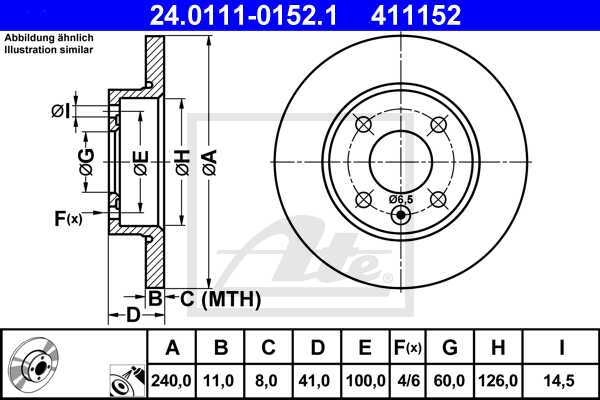 ATE disk ploča OPEL 24.0111-0152.1 prednja, corsa 1.0 00 ->, d240/11