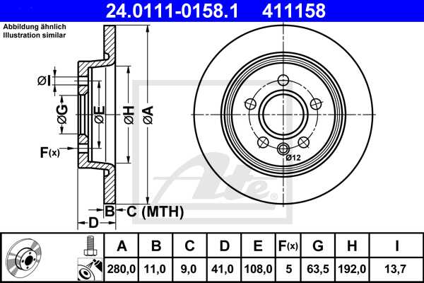 ATE disk ploča FORD 24.0111-0158.1 zadnja, focus 1.6tdci 03 ->, d280/11