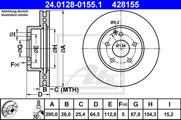 ATE disk ploča MERCEDES BENZ 24.0128-0155.1 prednja, mb c250cdi w204 07 ->, d295/28