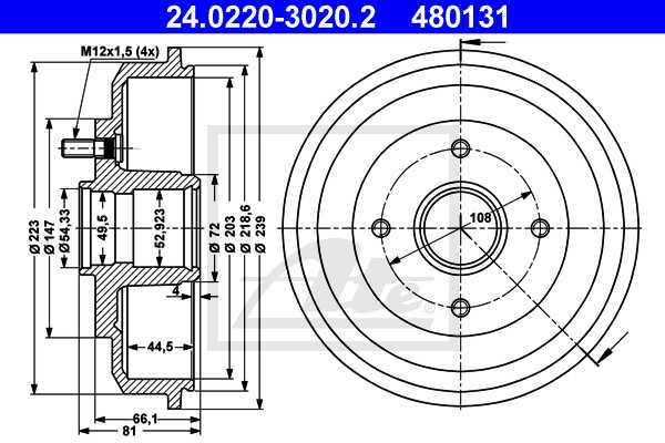ATE doboš FORD 24.0220-3020.2 focus 1.4 16v 98 ->, d203/44,5