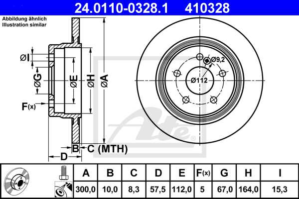 ATE disk ploča MERCEDES BENZ 24.0110-0328.1 zadnja, mb c220cdi w204 07 ->, d300/10