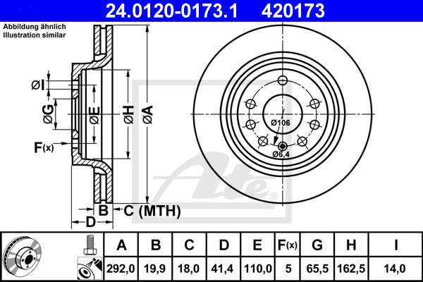 ATE disk ploča OPEL 24.0120-0173.1 zadnja, vectra 2.0 gts 16v 03 ->, d292/20