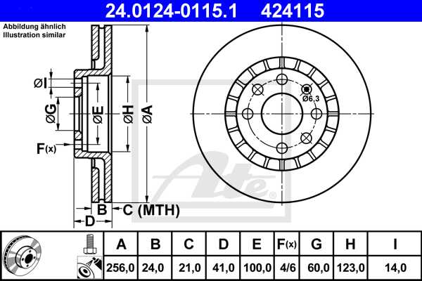 ATE disk ploča OPEL 24.0124-0115.1 prednja, kadet,ascona,vectra 1.7td ->95 d256/24