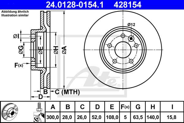 ATE disk ploča FORD 24.0128-0154.1 prednja, galaxy ii,s-max,s60 ii 07->, d300/28