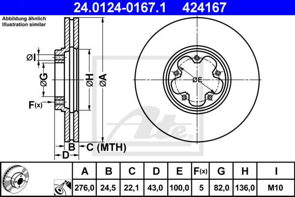 ATE disk ploča FORD 24.0124-0167.1 prednja, transit 2.0di 00 ->, d276/25