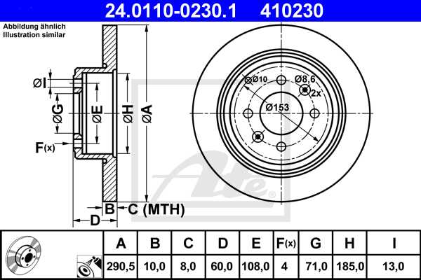 ATE disk ploča PEUGEOT 24.0110-0230.1 zadnja, p-406 2.0hdi ->04 d290/10